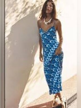 Zara Blue Geometric Slip Maxi Dress